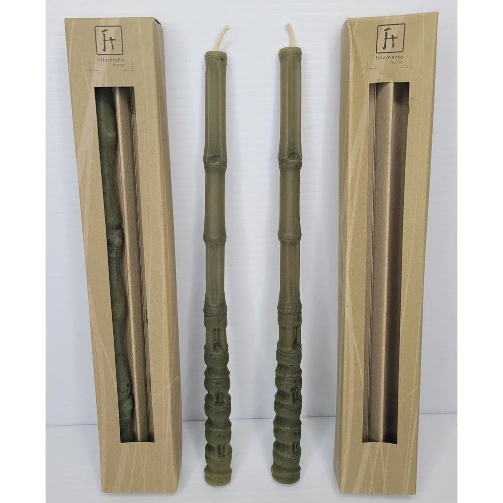 4 Fillamento Neiman Marcus 100% Beeswax Spring Green Bamboo Shaped Taper Candles